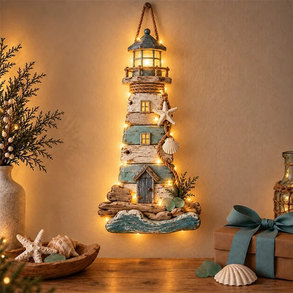 🌊🏠Coastal-Style Driftwood Lighthouse Wall Decor – Rustic Hanging Decoration for Beach Houses ❤️