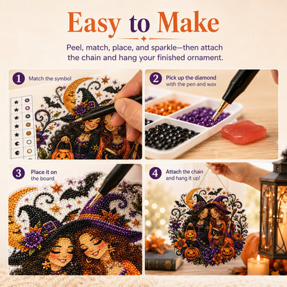 🧙‍♀️🎃DIY Halloween Witch Friendship Diamond Art Window Suncatcher