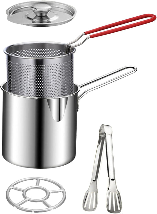 🍟 Personal Mini Deep Fryer Set – Stainless Steel Pot with Lift-Out Basket & Food Tongs