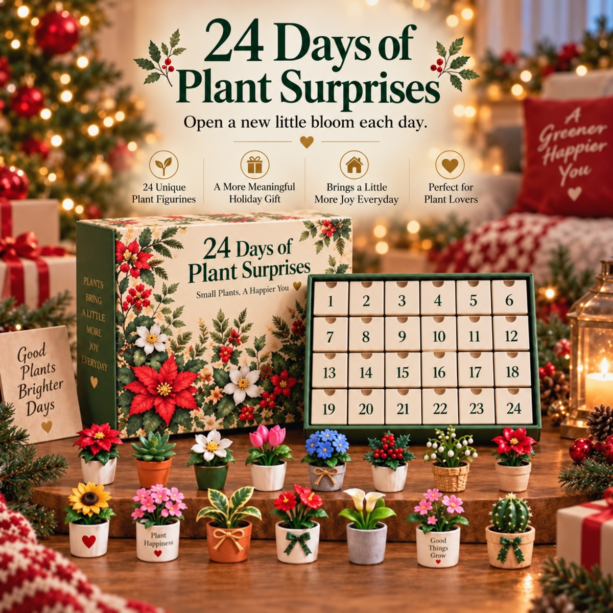 24 Days of Plant Surprises Advent Calendar – Mini Plant Figurines Christmas Countdown Gift for Plant Lovers