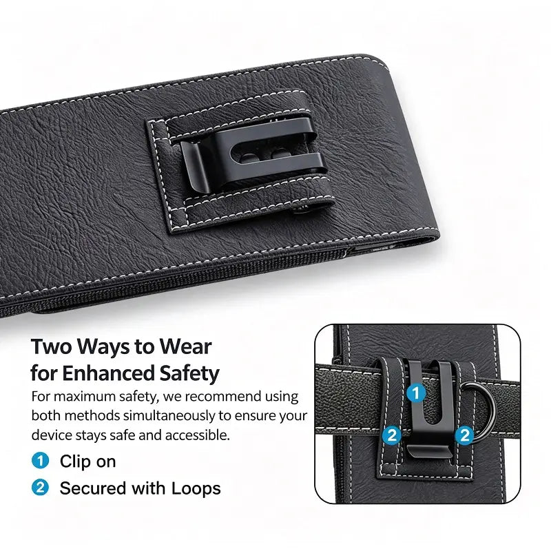 📱 Men’s Belt Phone Pouch – Magnetic Closure with Card Slot & Metal Clip