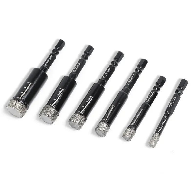 🔥47% OFF | 6Pcs Dry Diamond Drill Bit Set 🛠 Hex Shank Brazed Hole Saw for Tile, Glass & Granite