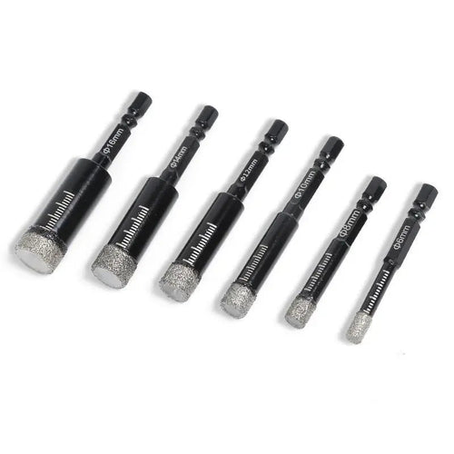 🔥47% OFF | 6Pcs Dry Diamond Drill Bit Set 🛠 Hex Shank Brazed Hole Saw for Tile, Glass & Granite