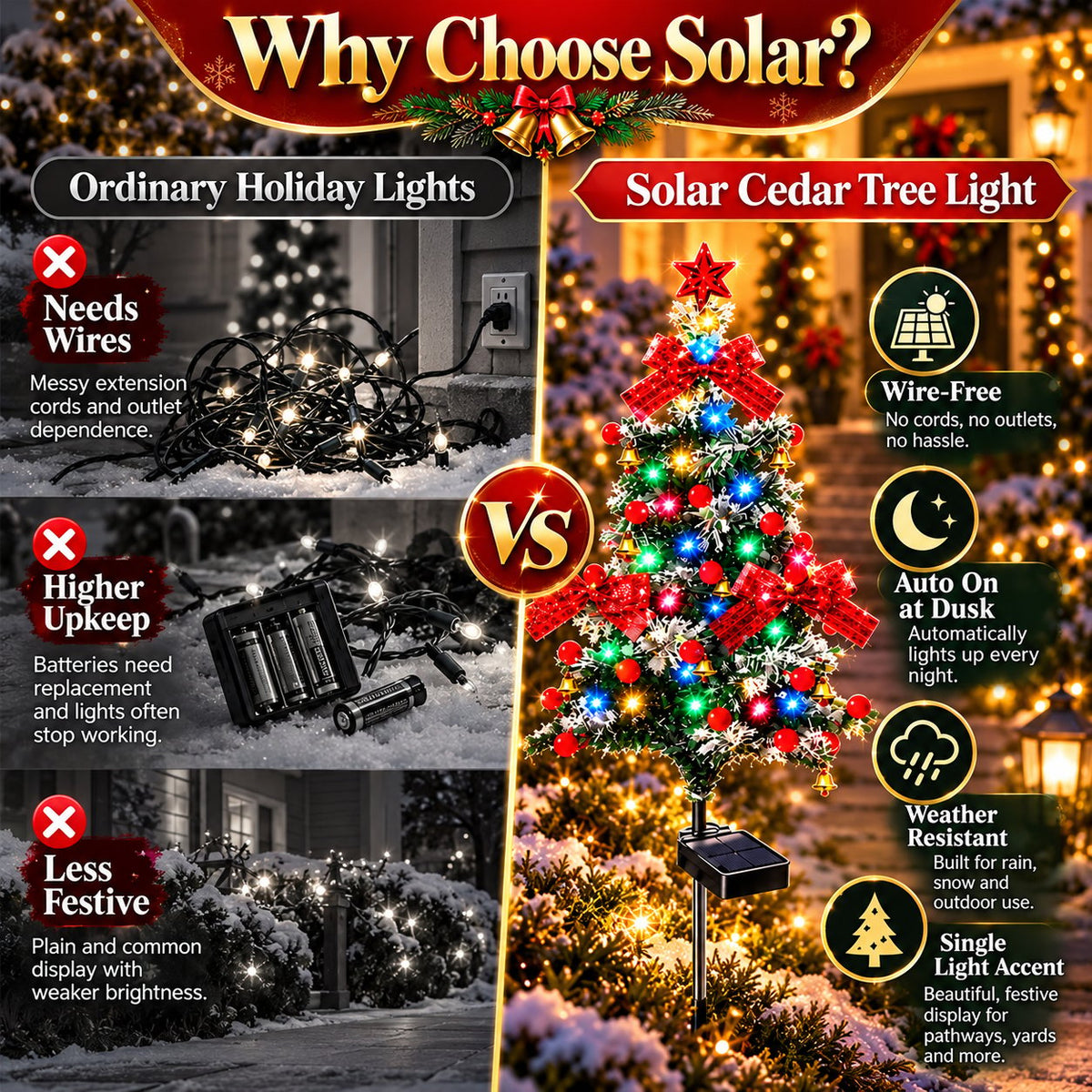 Last Day Promotion! 🔥 Solar Cedar Christmas Tree Lights| Festive Outdoor Holiday Decor ✅️BUY 4 GET 20% OFF