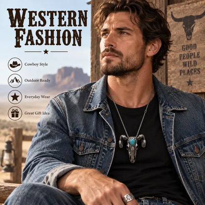 Western Skull Pendant Necklace & Belt Clip