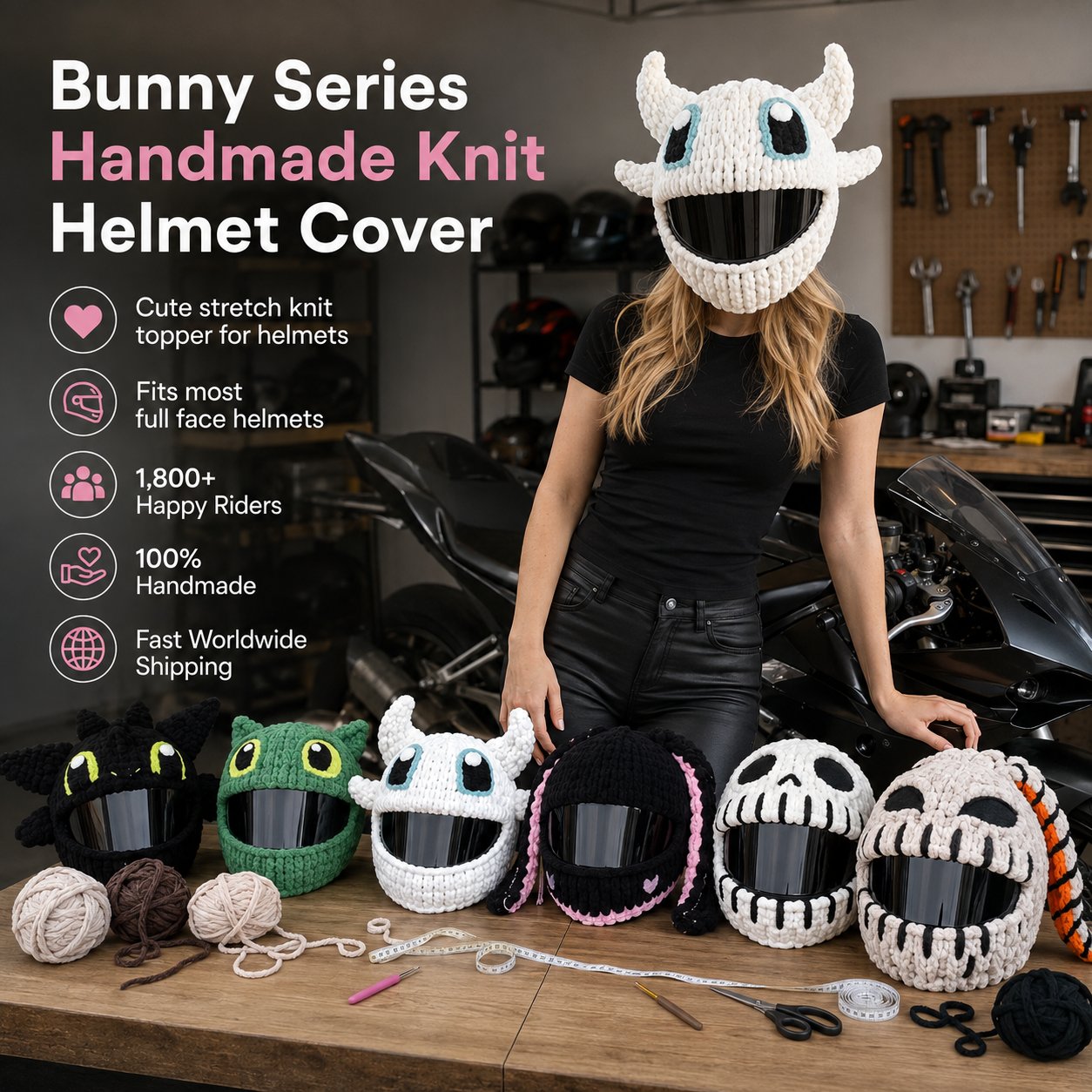 🏍️LAST DAY 49% OFF-🔥Handmade Helmet Cover | Cute Knit Helmet Topper for Motorcycle & Bike Helmets
