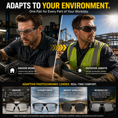 🕶️ Photochromic Safety Glasses – Indoor & Outdoor Impact Protection☀️