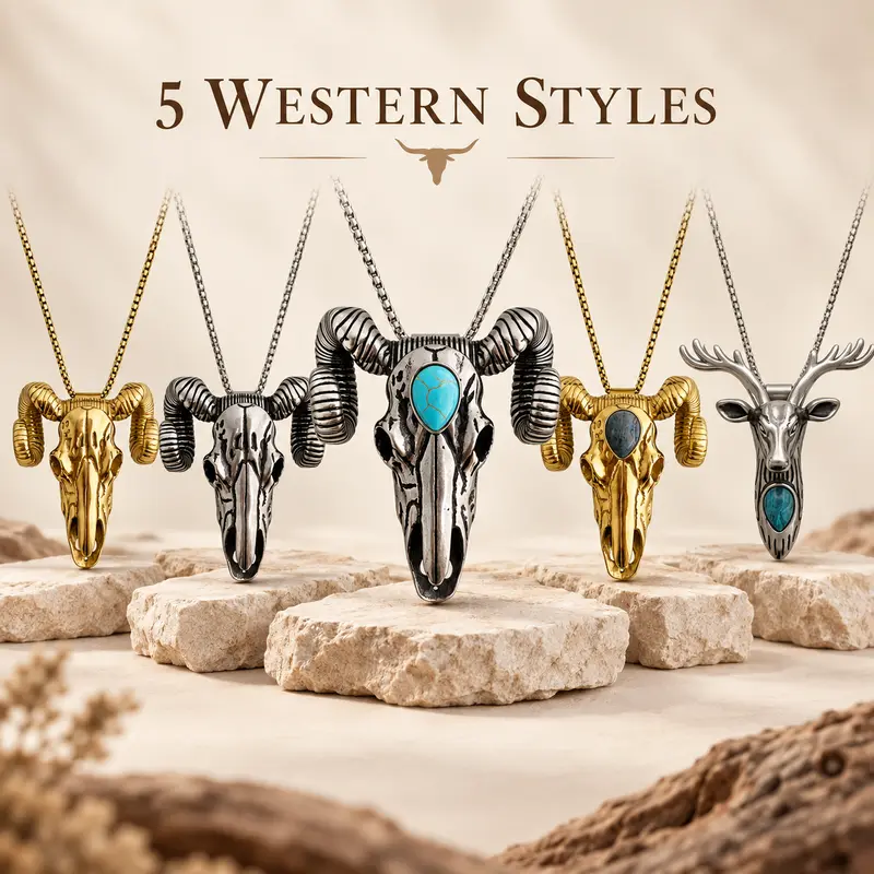 Western Skull Pendant Necklace & Belt Clip
