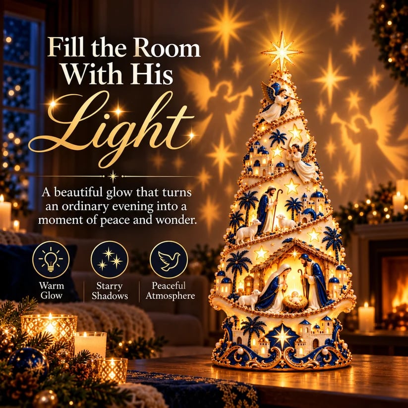 Bethlehem Nativity Light-Up Christmas Tree – Jesus Shadow Projection Holiday Decor