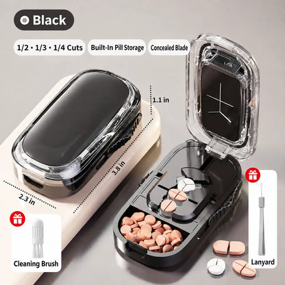 Precision 4-Way Pill Cutter & Storage Case | 1/2, 1/3 & 1/4 Divider