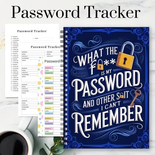 📅Funny Password Notebook - Spiral Bound with Lock Icons & Funny Security Phrases✍️