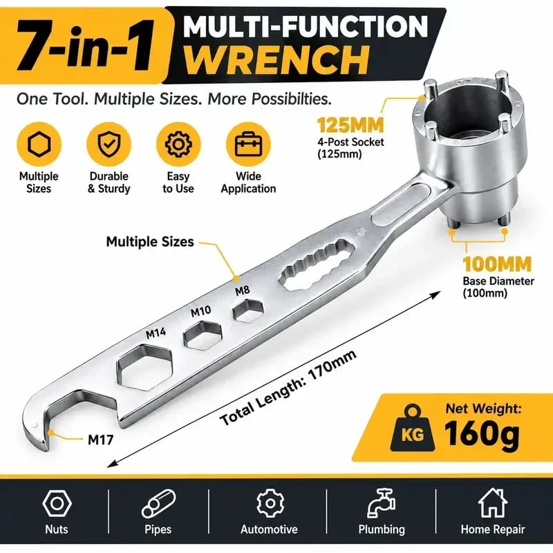 🔥 50% OFF🔥4-Prong Multifunctional Angle Grinder Wrench, Universal Adjustable Spanner for Grinders and Polishers (Single-Ended/Double-Ended)