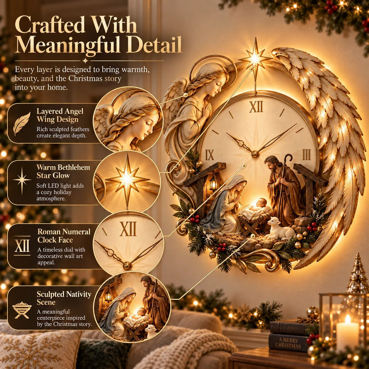 🎄⏰ LAST DAY 49% OFF ✨ Bethlehem Angel Nativity Lighted Clock