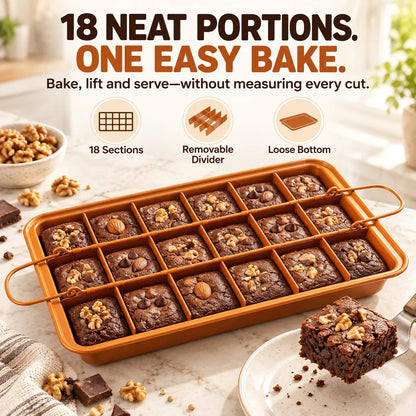 🔥HOT SALE🔥🍫 18-Section Removable Divider Brownie Pan – Thickened Carbon Steel Nonstick Baking Tray with Loose Bottom