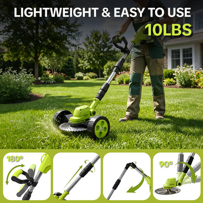 3-in-1 Cordless Lawn Mower with 2×21V Batteries, German Quality Lightweight Grass Trimmer & Edger