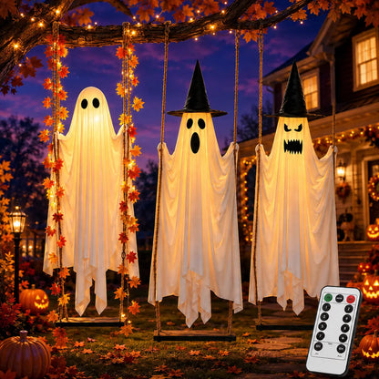 👻Halloween Swinging Ghost Light Create A Magical Haunted Porch This Halloween💡