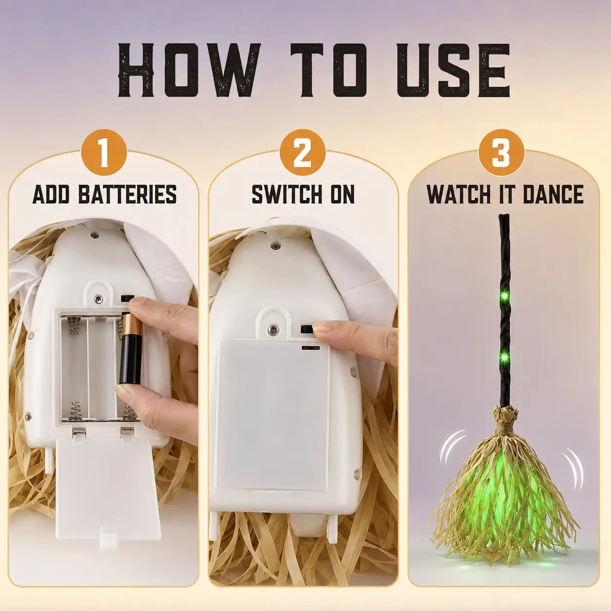 🎃 Animated Dancing Witch Broom with Lights & Music