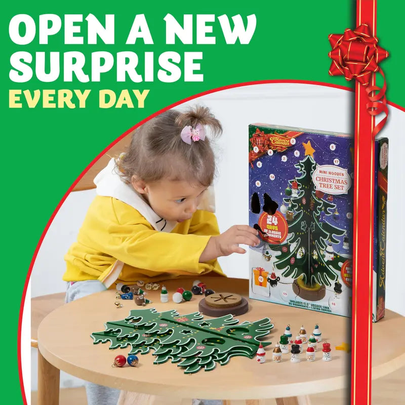 2026 Christmas Advent Calendar - Mini Wooden Christmas Tree Set with 30 Ornaments