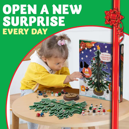 2026 Christmas Advent Calendar - Mini Wooden Christmas Tree Set with 30 Ornaments