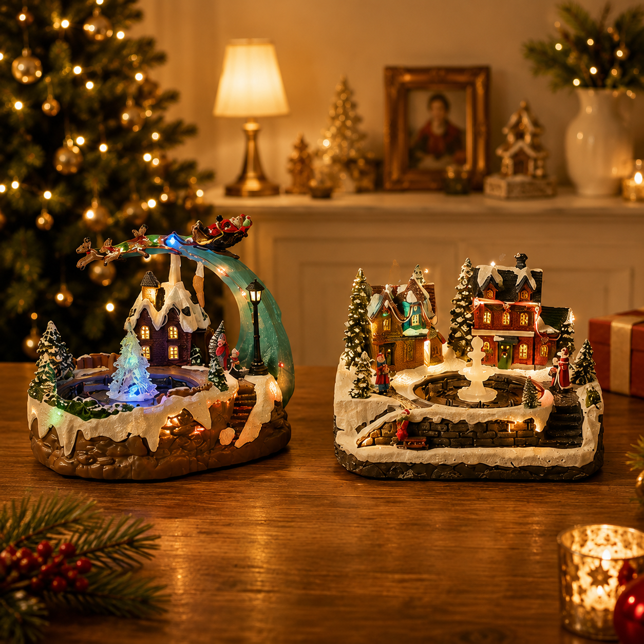 🌲Musical Christmas Village Water Fountain – Rotating LED Lighted Snow Scene Music Box