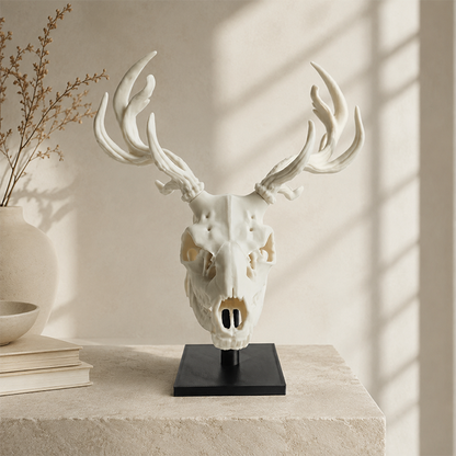 🫎Handcrafted Double Deer Skull Specimen Set - Gothic Wendigo & Elk Desktop Sculpture