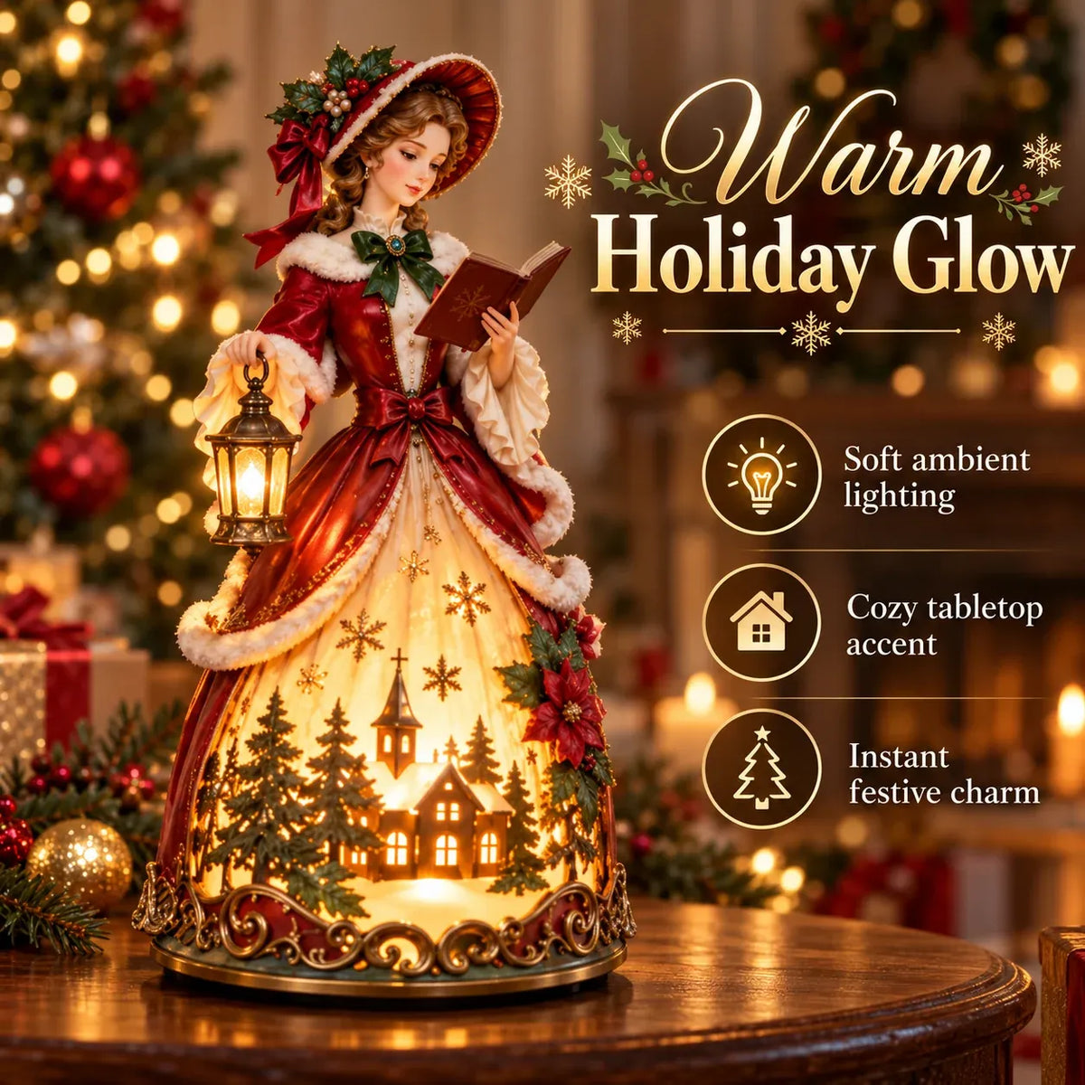 🎄 Victorian Christmas Caroler Tabletop Lamp – Festive Holiday Decor