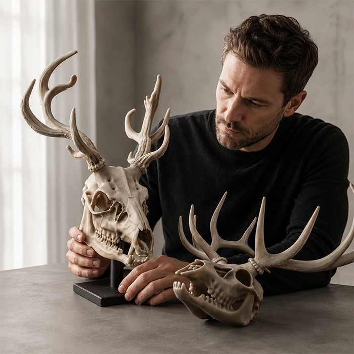 🫎Handcrafted Double Deer Skull Specimen Set - Gothic Wendigo & Elk Desktop Sculpture