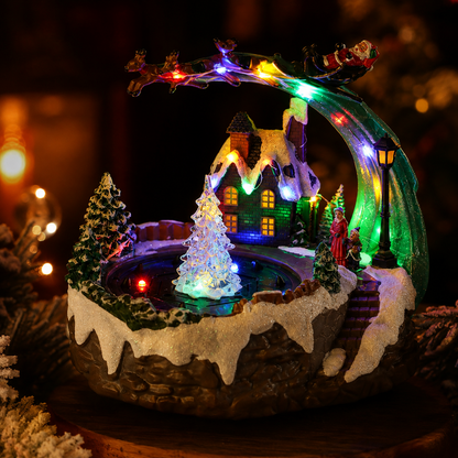 🌲Musical Christmas Village Water Fountain – Rotating LED Lighted Snow Scene Music Box