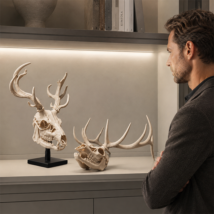 🫎Handcrafted Double Deer Skull Specimen Set - Gothic Wendigo & Elk Desktop Sculpture
