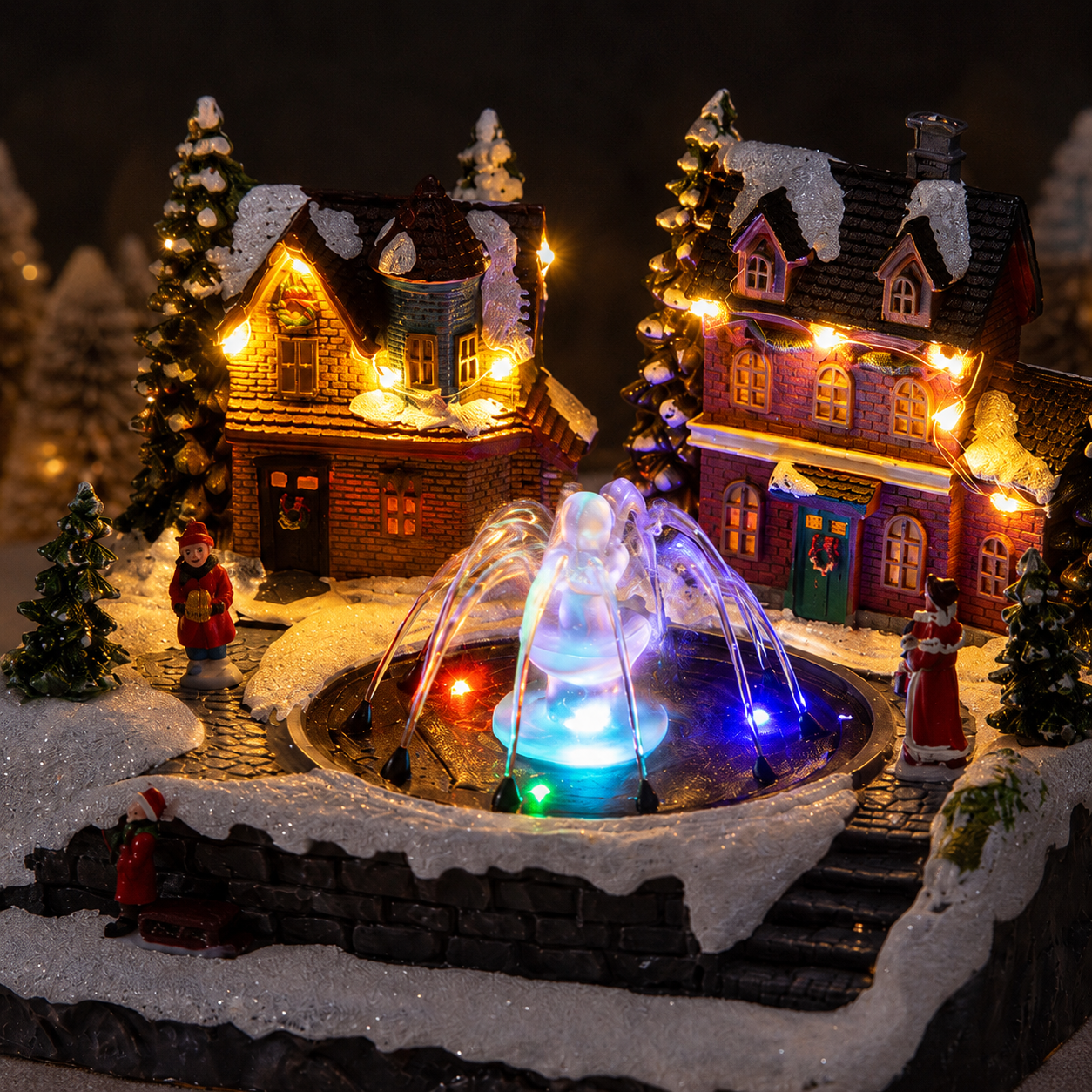 🌲Musical Christmas Village Water Fountain – Rotating LED Lighted Snow Scene Music Box