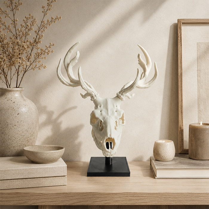 🫎Handcrafted Double Deer Skull Specimen Set - Gothic Wendigo & Elk Desktop Sculpture