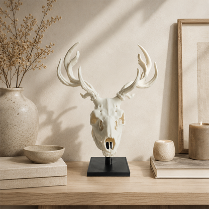🫎Handcrafted Double Deer Skull Specimen Set - Gothic Wendigo & Elk Desktop Sculpture