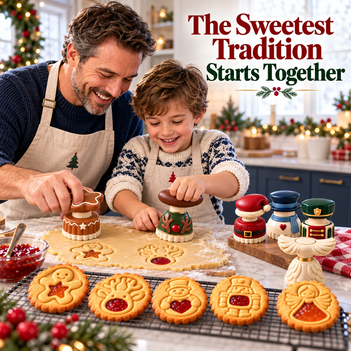 Christmas Jam Cookie Press – Festive Character Handles & Embossed Designs