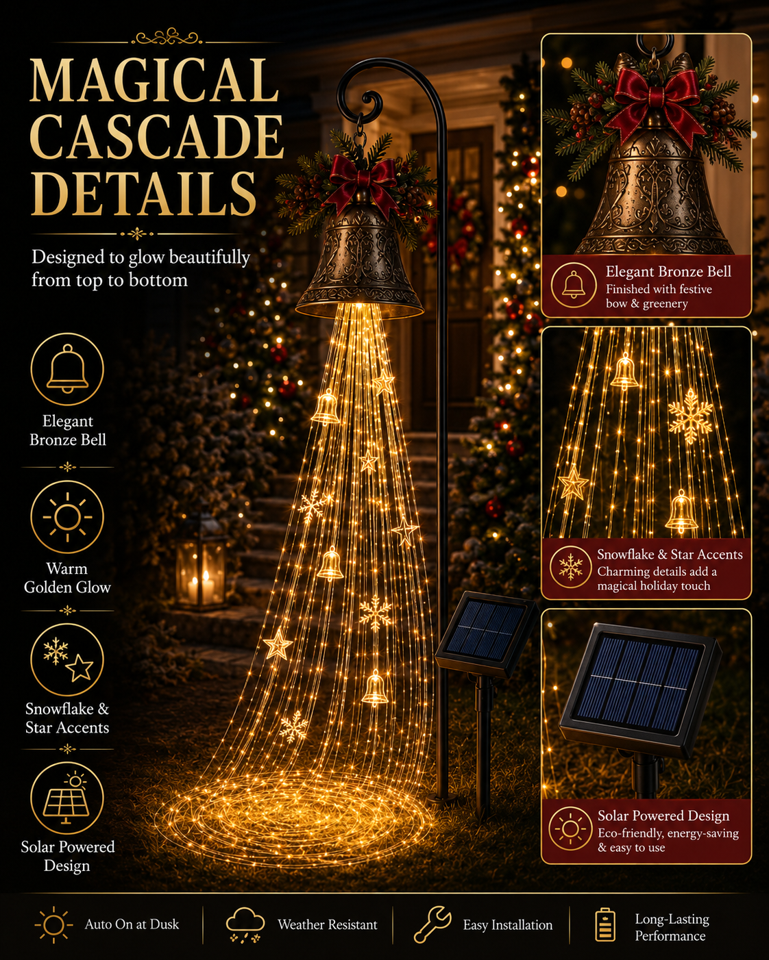 🔥Hot Sale 45% OFF🎄 Christmas Bell Cascade Solar Yard Light✨