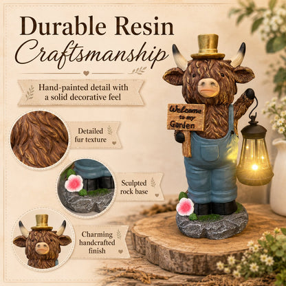🐮Handcrafted Highland Cow Solar Garden Lantern Statue