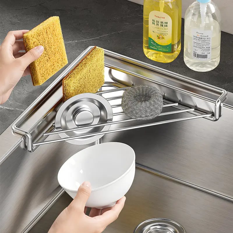 💧 Corner Sink Draining Shelf with Open Wire Rack Design