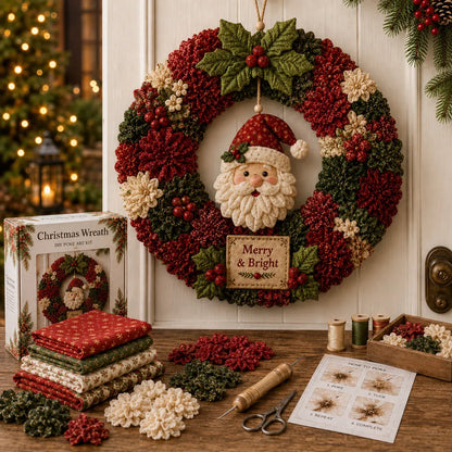🎄 LAST DAY 50% OFF ✨ Make A Christmas Wreath You'll Be Proud To Display ❤️ 3D Fabric Poke DIY Kit With Tutorial & Guide Included