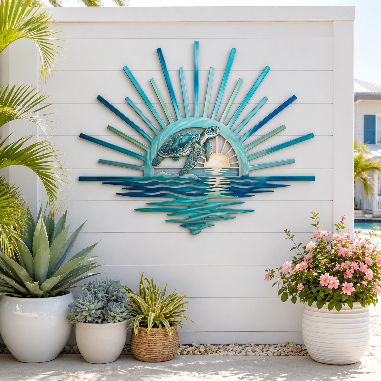 🐢 Sea Turtle Sunset Wall Decor | Coastal Metal Art