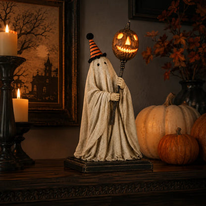 🏆Summerween Sale 48% OFF 👻🎃 Lighted Vintage Ghost Figurine with Glowing Pumpkin Staff