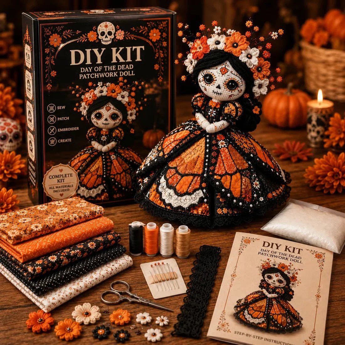 🖤 DIY Day of the Dead Patchwork Doll Kit