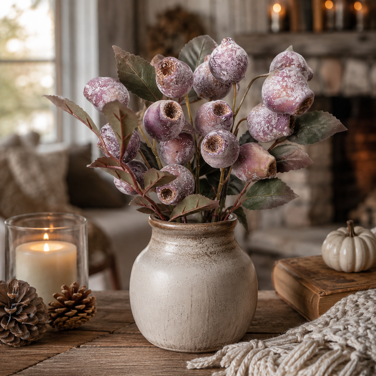 Vintage Faux Seed Pod Bundle – 3 Decorative Stems, 15 Pods