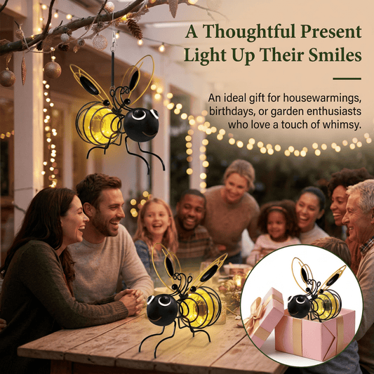 Outdoor Hanging Solar Bee Light, Glowing Metal Bee with Hook and Spring