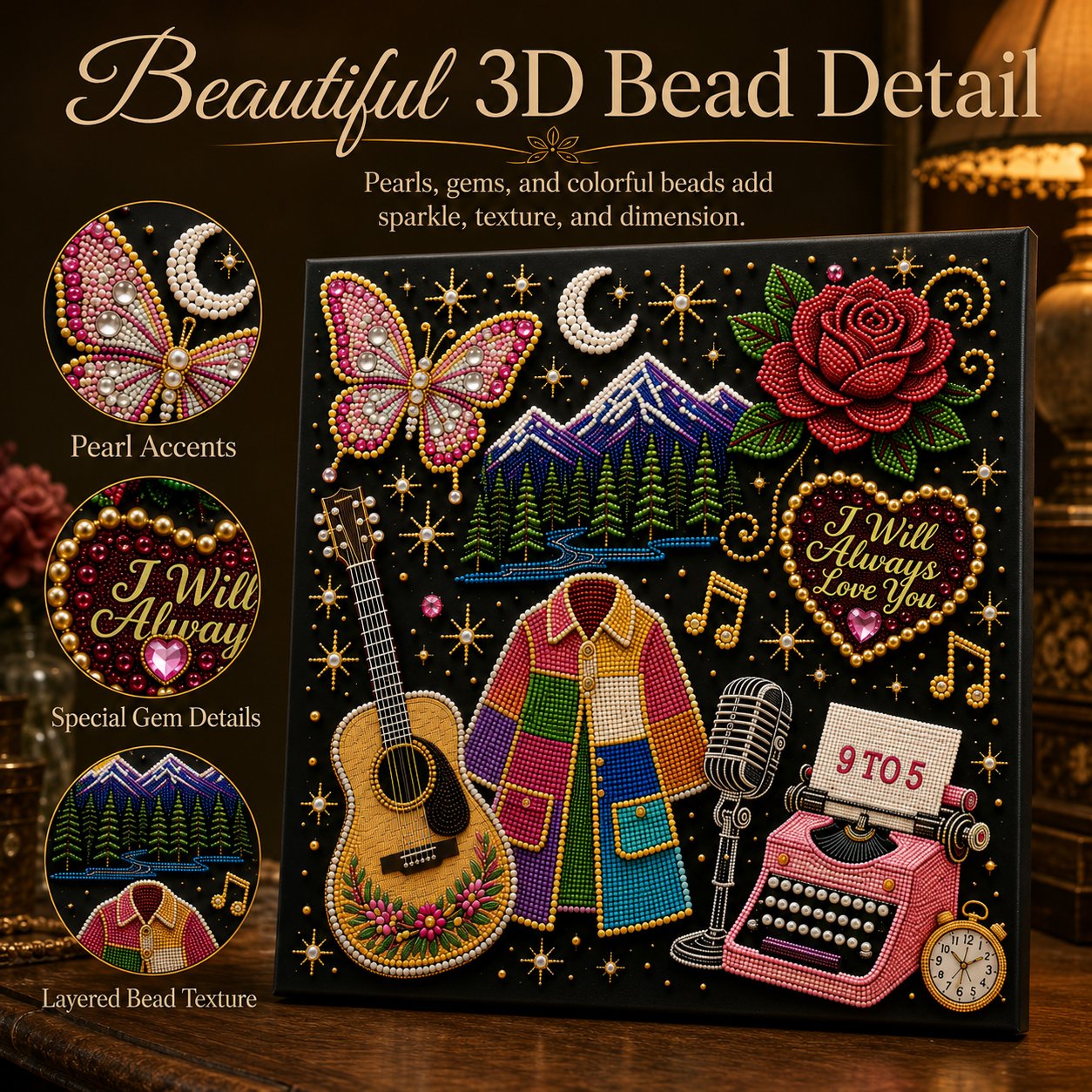 🎤 Premium 3D Pearl Dolly Country Music Tribute Art Kit | Luxury Flocked Canvas with Scratch-Resistant Non-Fading Acrylic Resin Pearls & Faceted Drills DIY Keepsake Decor 💎✨