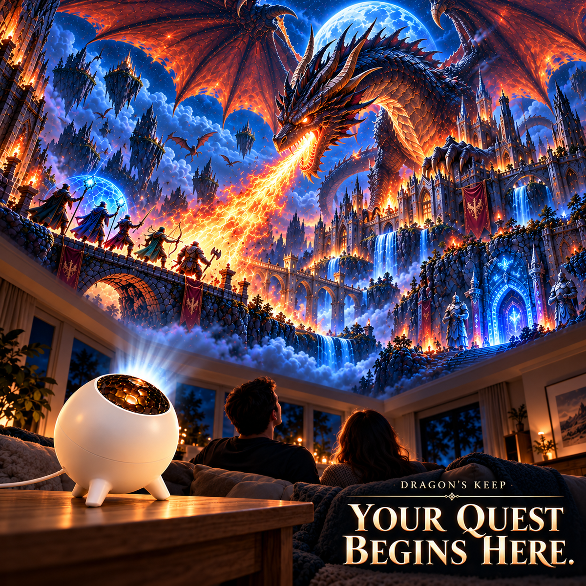 🐉 Dragon's Keep Fantasy Ceiling Projector | Magical Dragon & Castle Light