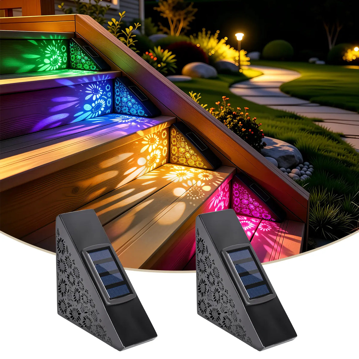 Decorative outdoor solar step light set