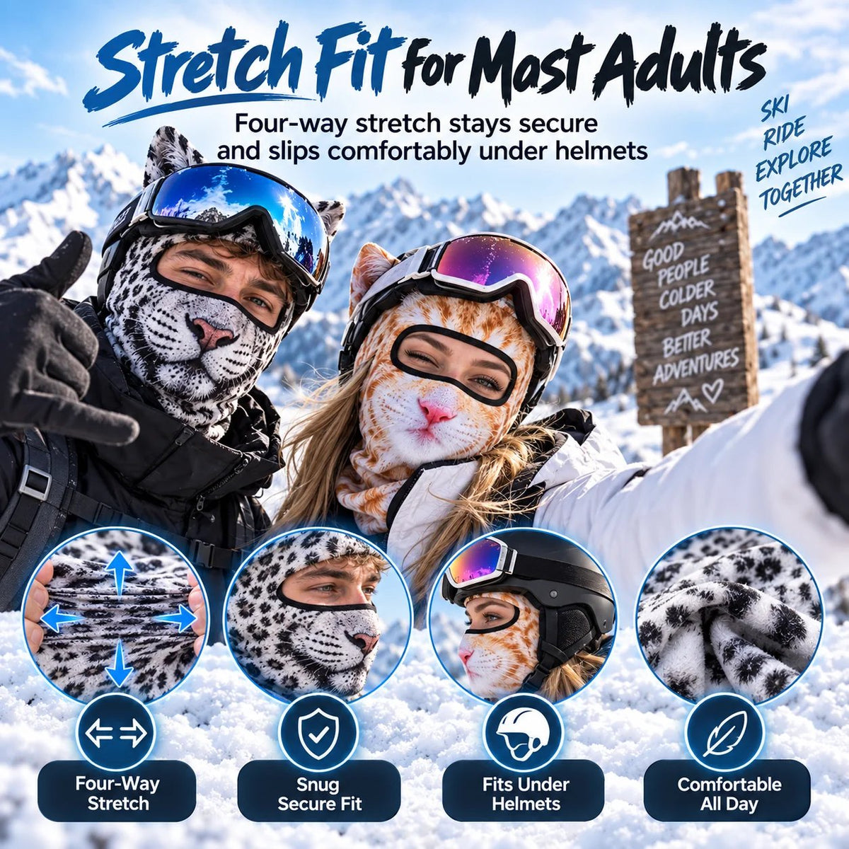 🐱✨3D Cat Ski Mask with Ears – 🤣Funny Windproof Balaclava for Skiing & Festivals