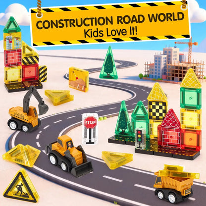 🎁Perfect Gift for Kids🎁42 PCS Magnetic Tiles Road Toppers Set for Kids Ages 3-5