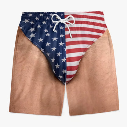"Freedom & Chill" Funny Illusion Patriotic Men's Swim Trunks