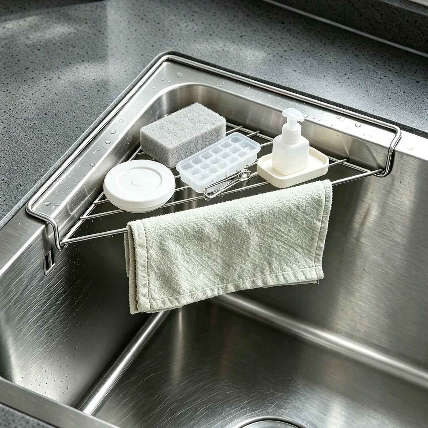 💧 Corner Sink Draining Shelf with Open Wire Rack Design