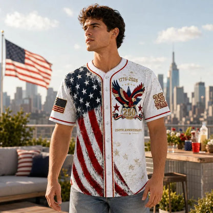 Men's USA 250th Anniversary Baseball Jersey Patriotic American Flag Eagle Button Down Shirt 1776-2026